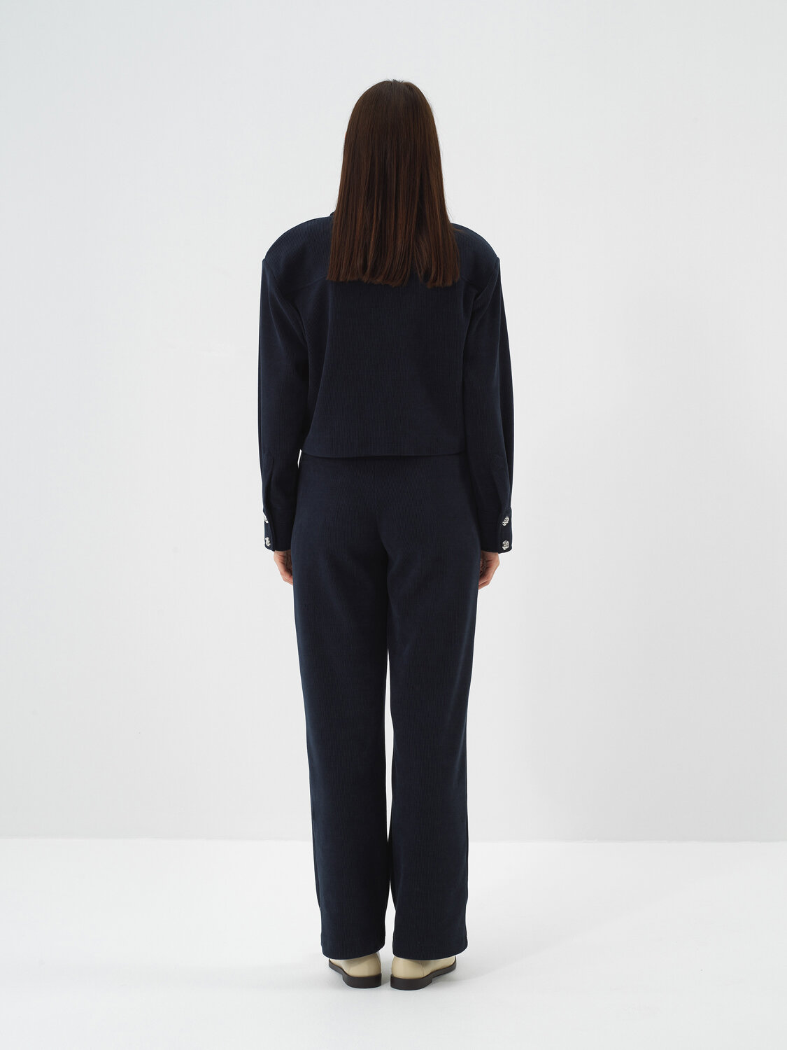 Navy Blue Luxurious Textured Soft Velvet Regular Fit Jacket - Xint