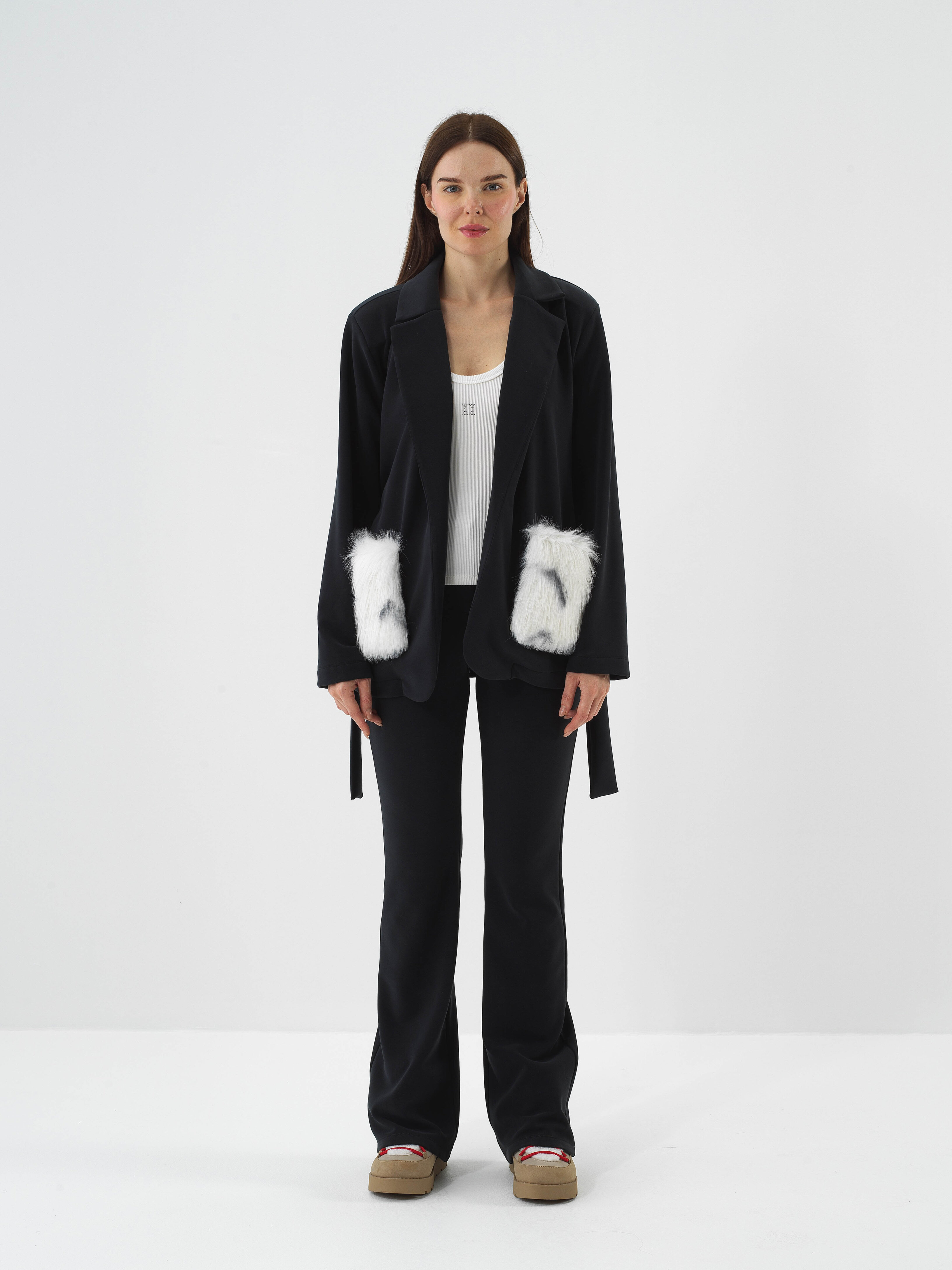 Navy Blue Modal Textured Oversized Jacket - Xint