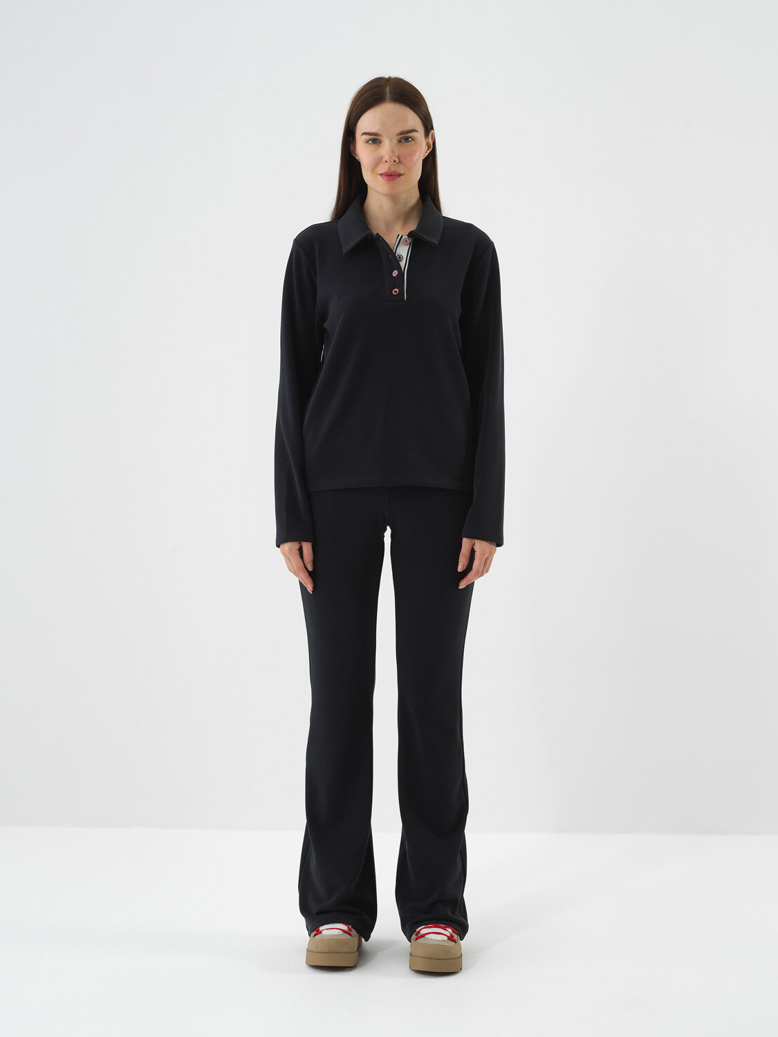 Navy Blue Modal Textured Regular Fit Long Sleeve T-Shirt - Xint