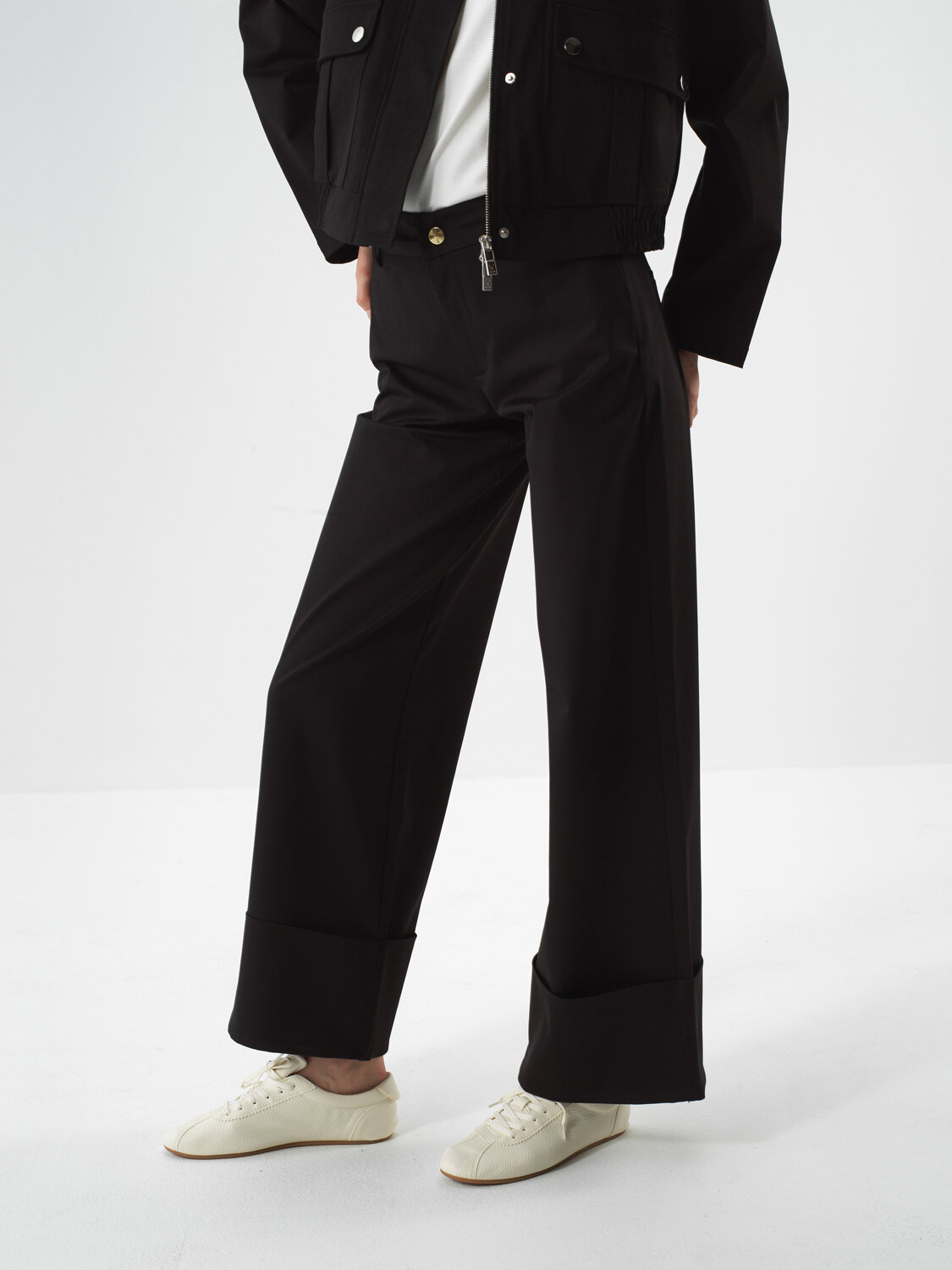 Black Cotton Textured Oversized Trousers - Xint
