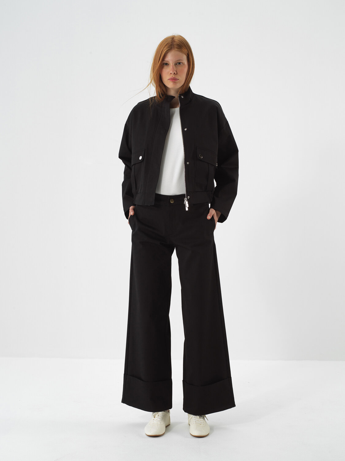 Black Cotton Textured Oversized Trousers - Xint