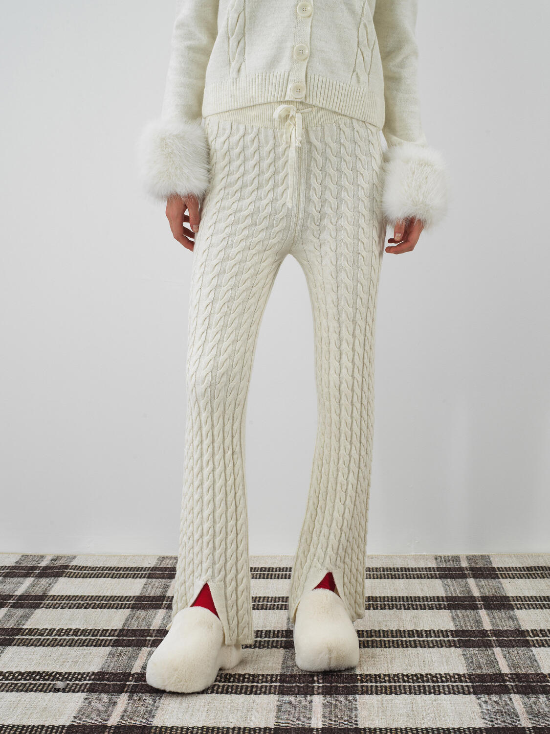 Ecru Natural Wool Textured Oversize Trousers