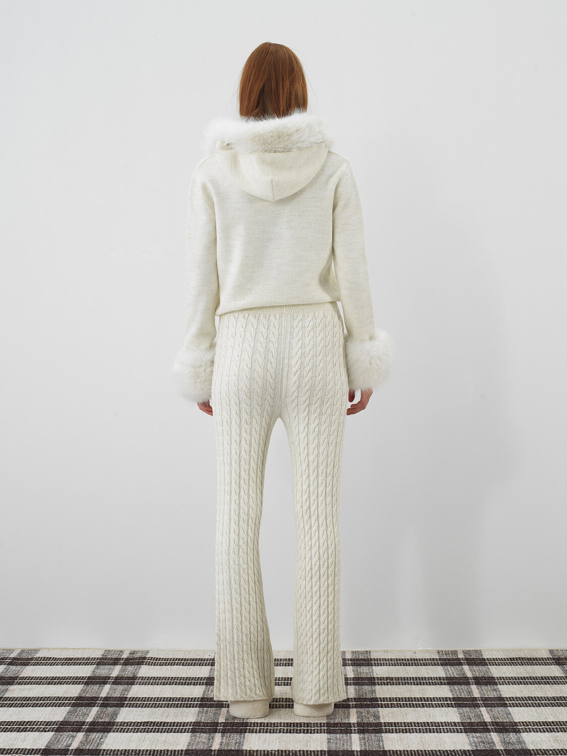 Ecru Natural Wool Textured Oversize Trousers - Xint