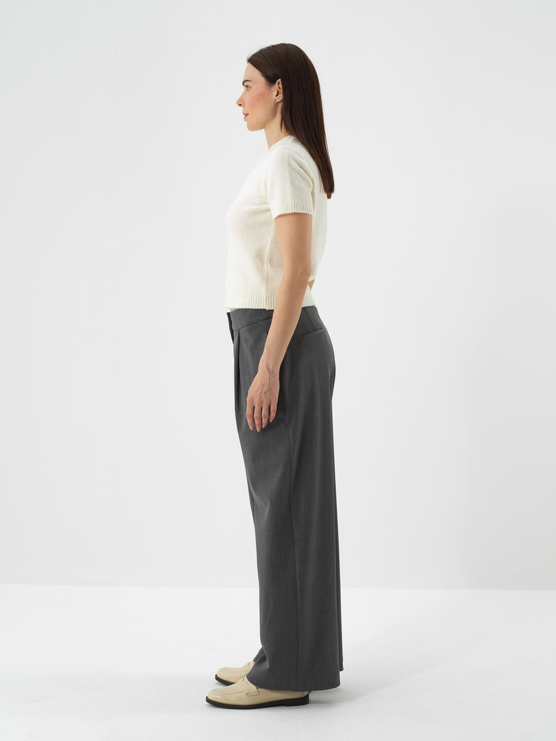 Grey Flexible Textured Oversize Trousers - 4