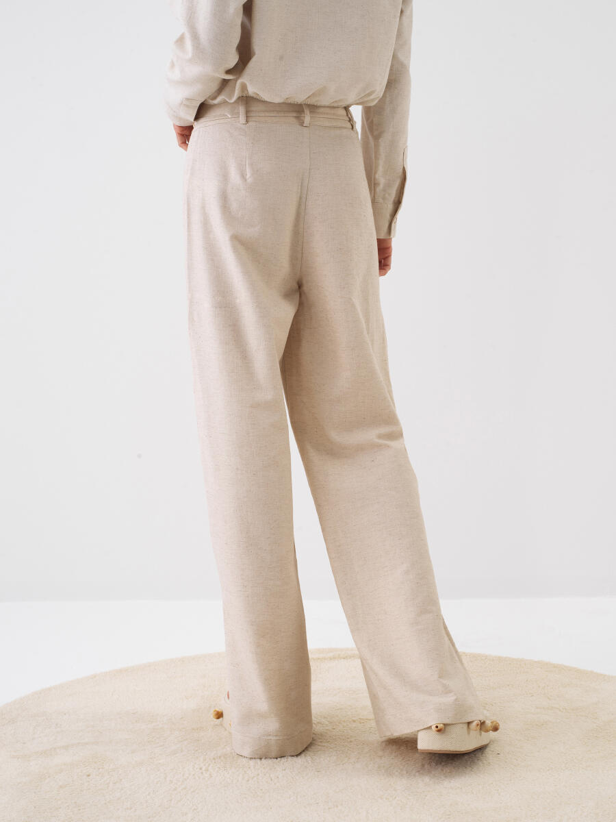 Natural Oversize Linen Trousers - 4