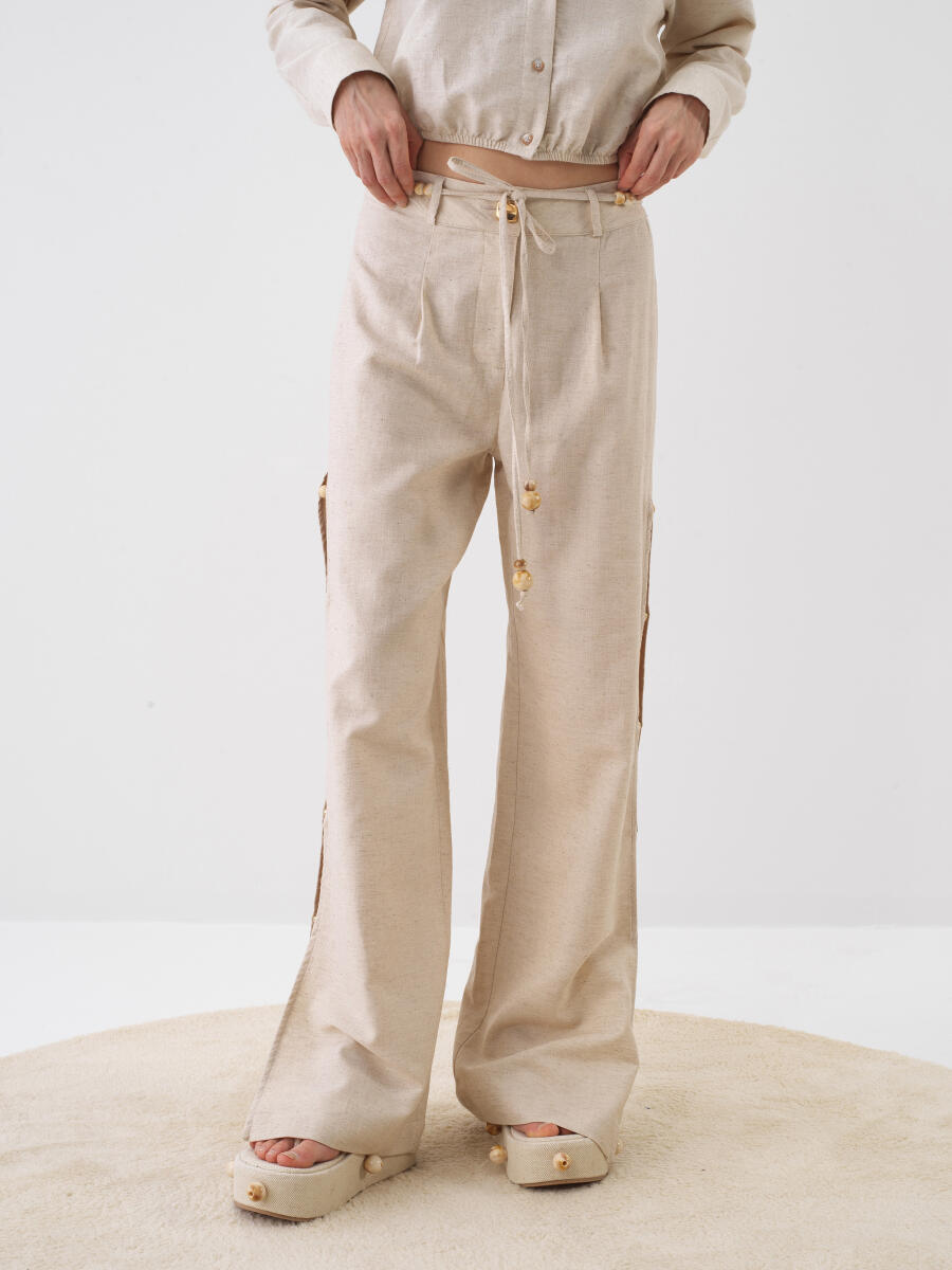 Natural Oversize Linen Trousers - 3