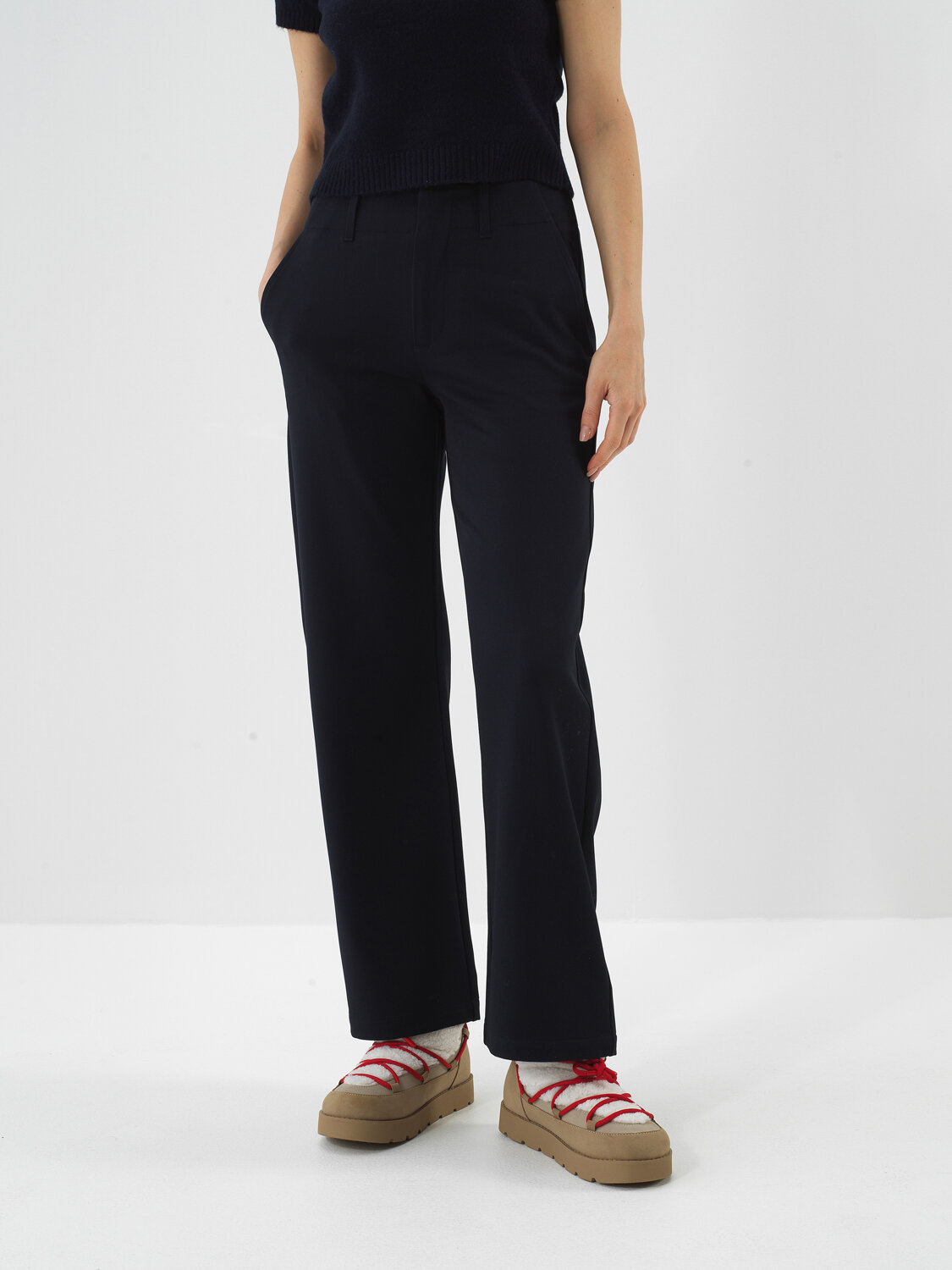 Navy Blue Flexible Textured Regular Fit Trousers - Xint
