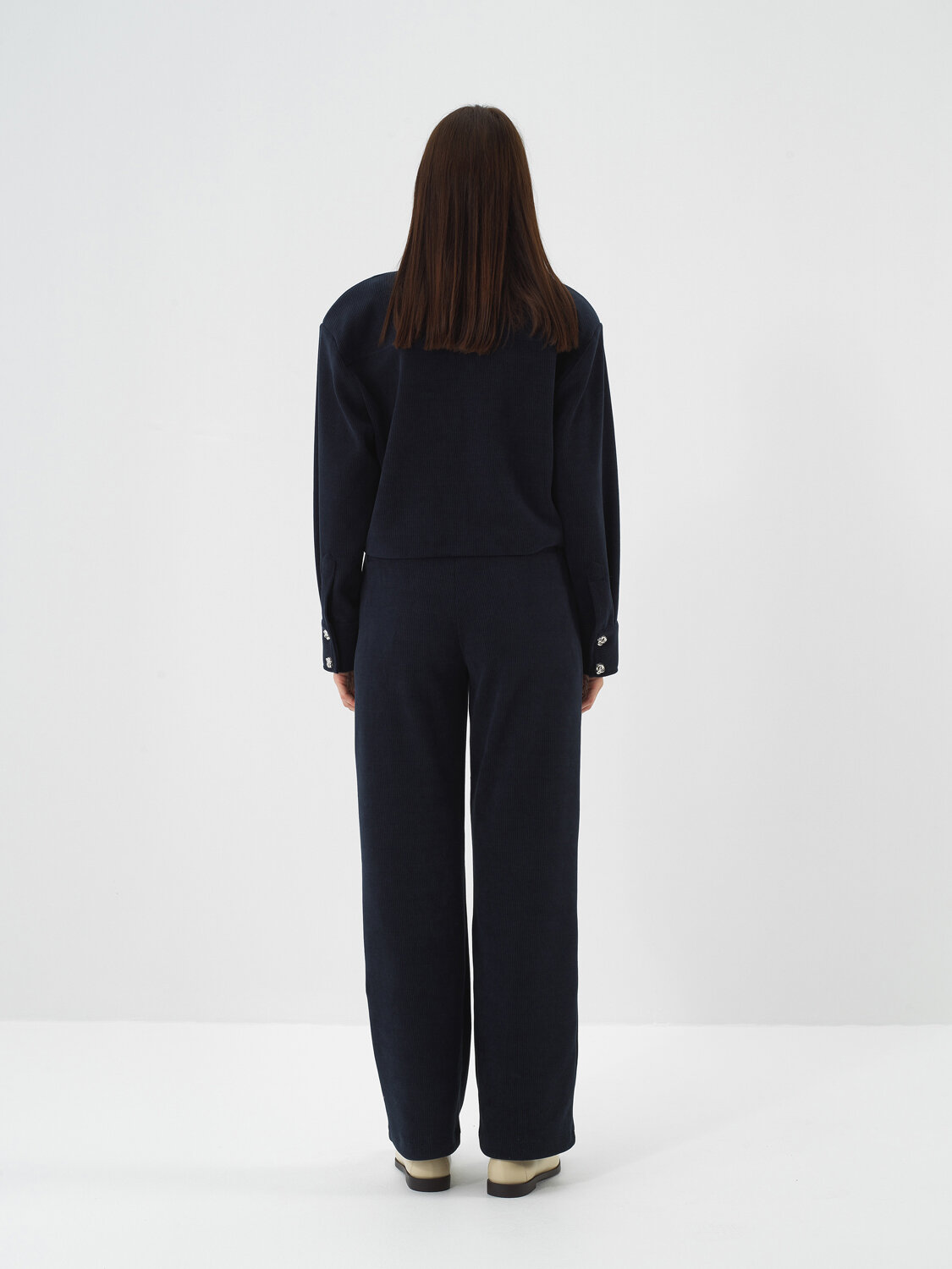 Navy Blue Luxury Textured Soft Velvet Regular Fit Trousers - Xint