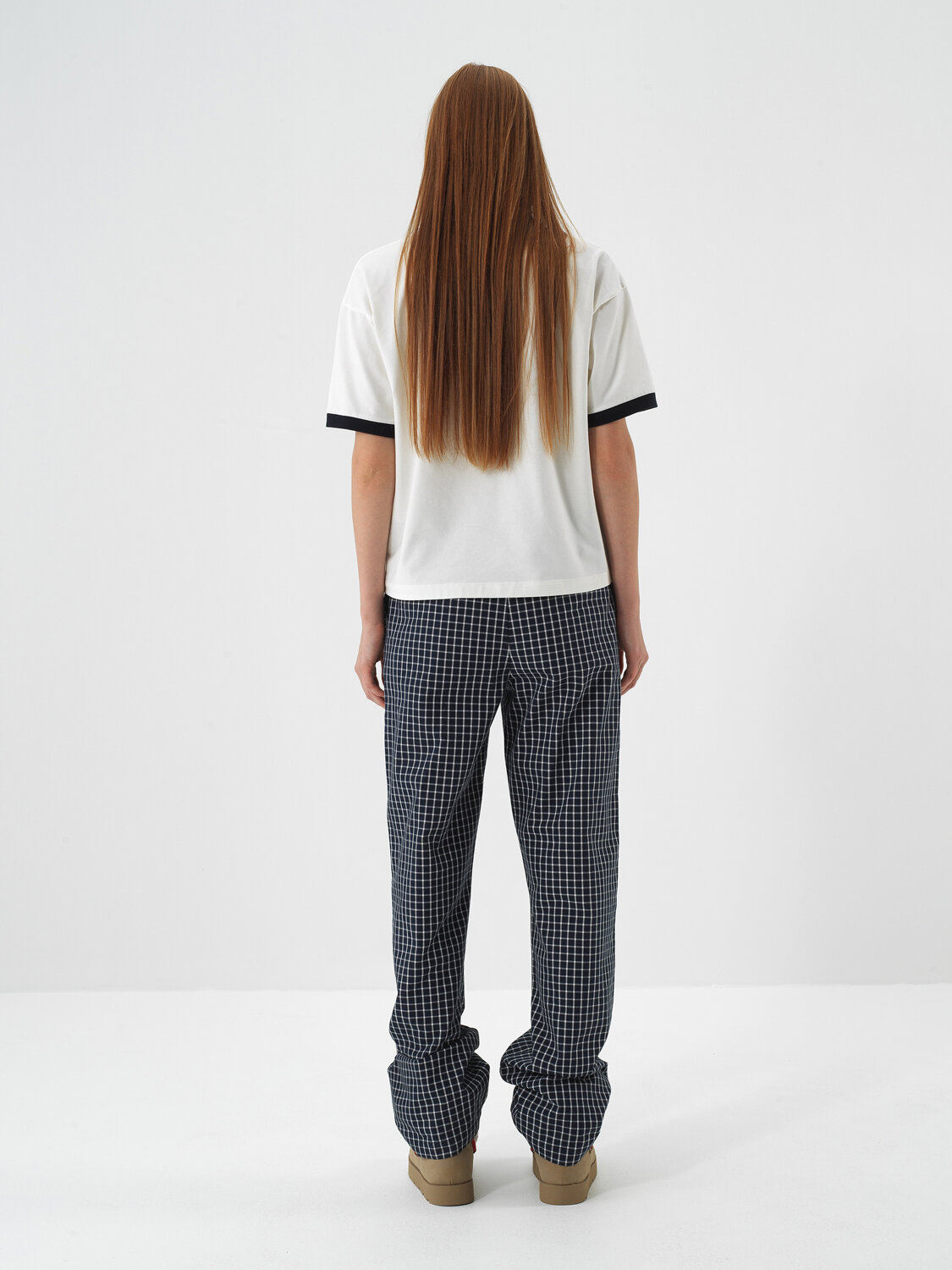 Navy Blue Modern Plaid Oversized Trousers - Xint