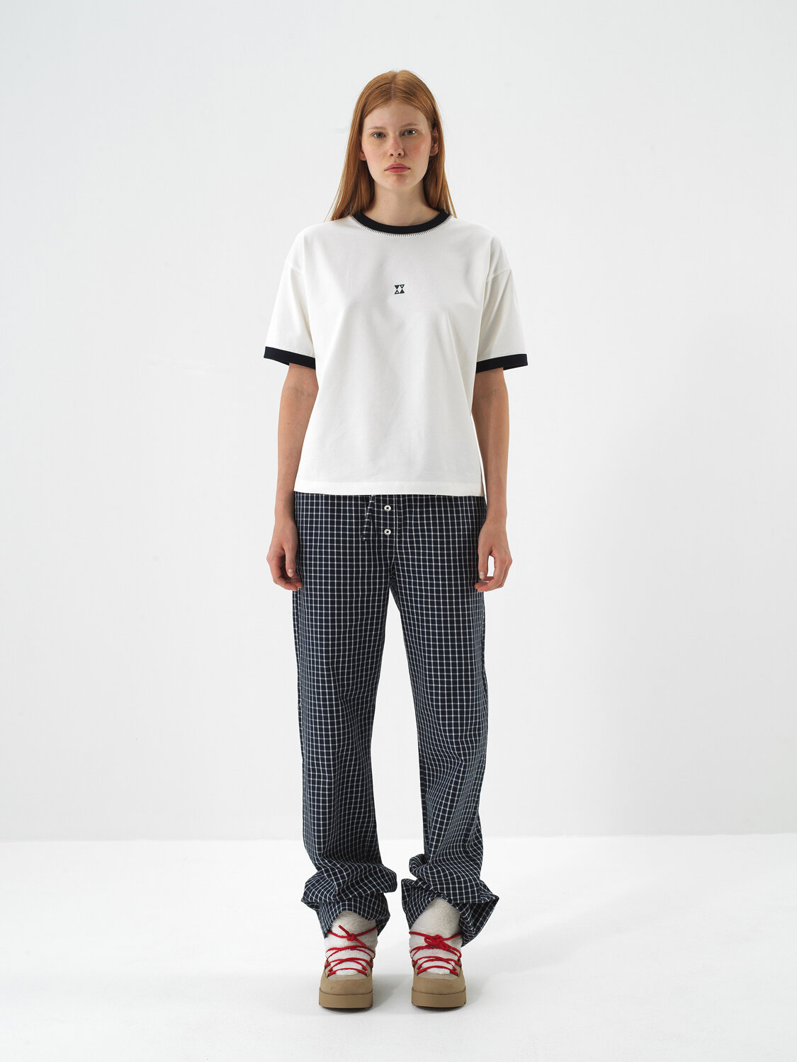 Navy Blue Modern Plaid Oversized Trousers - Xint