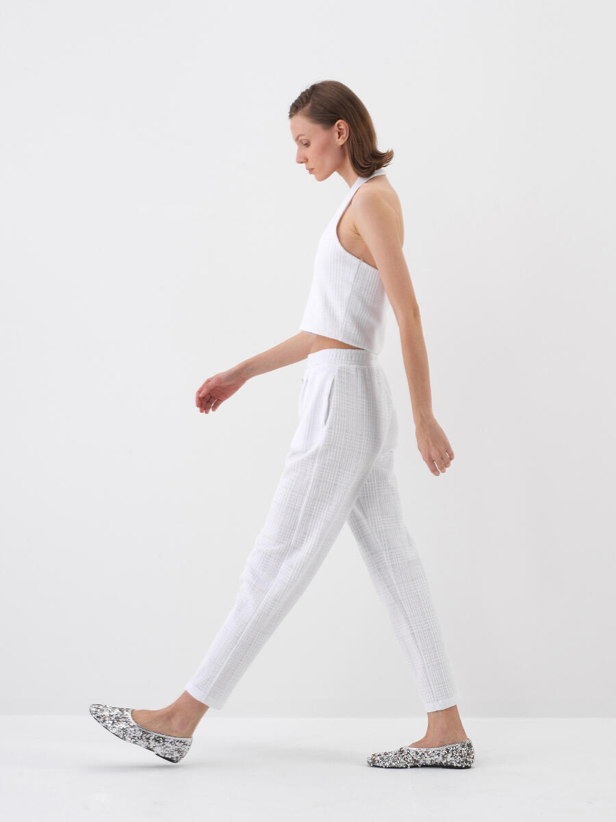 White Regular Fit Cotton Trousers - 3