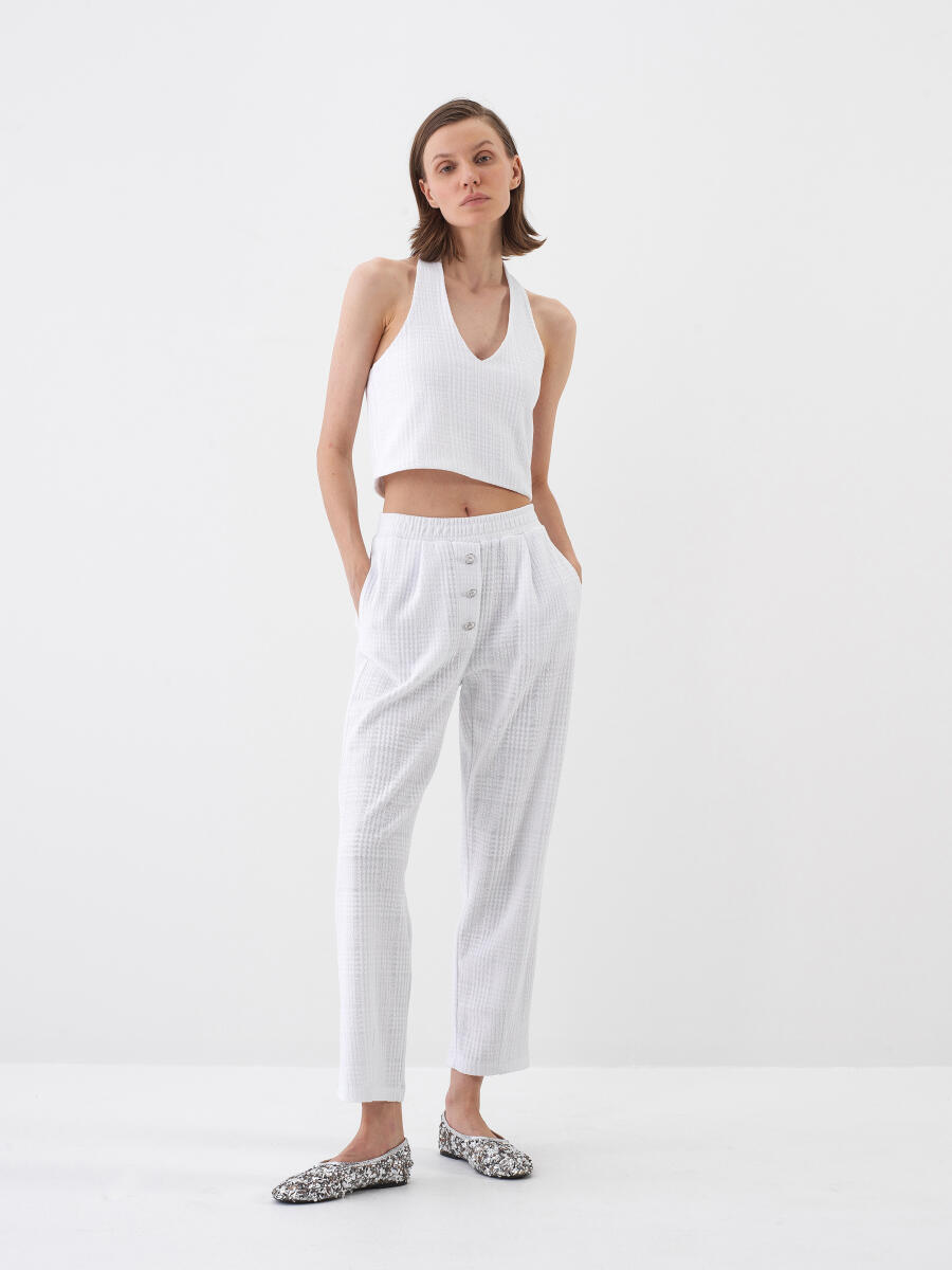 White Regular Fit Cotton Trousers - 2