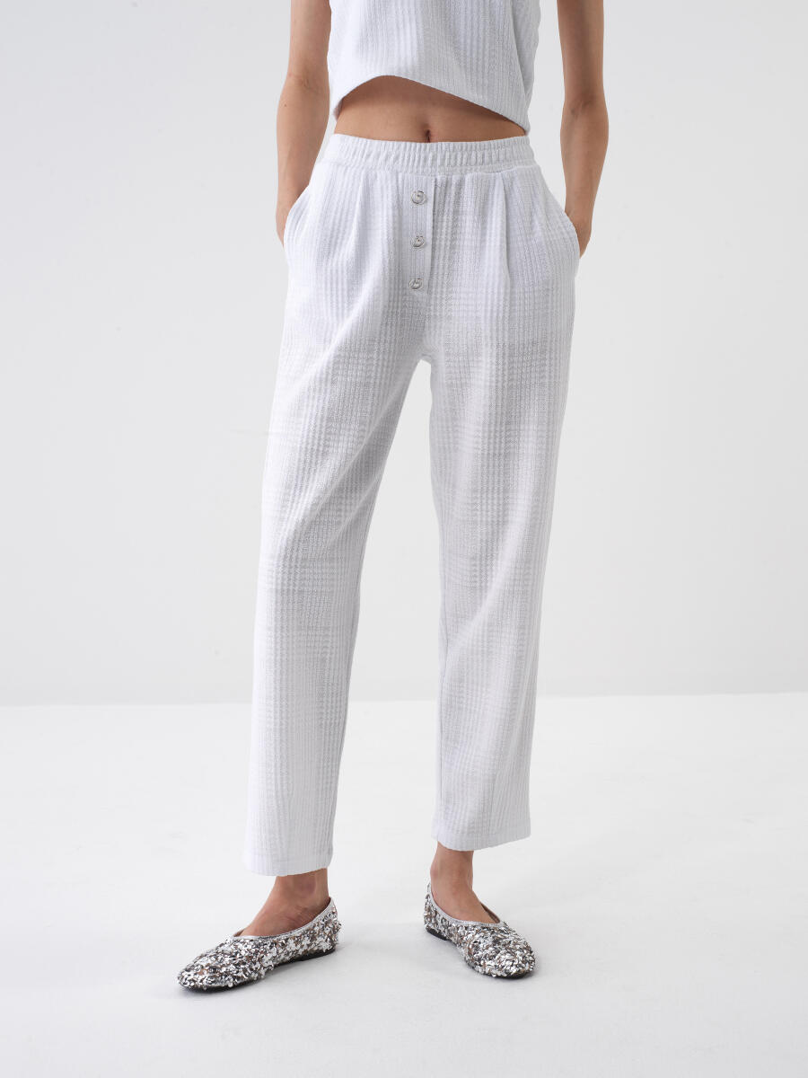 White Regular Fit Cotton Trousers