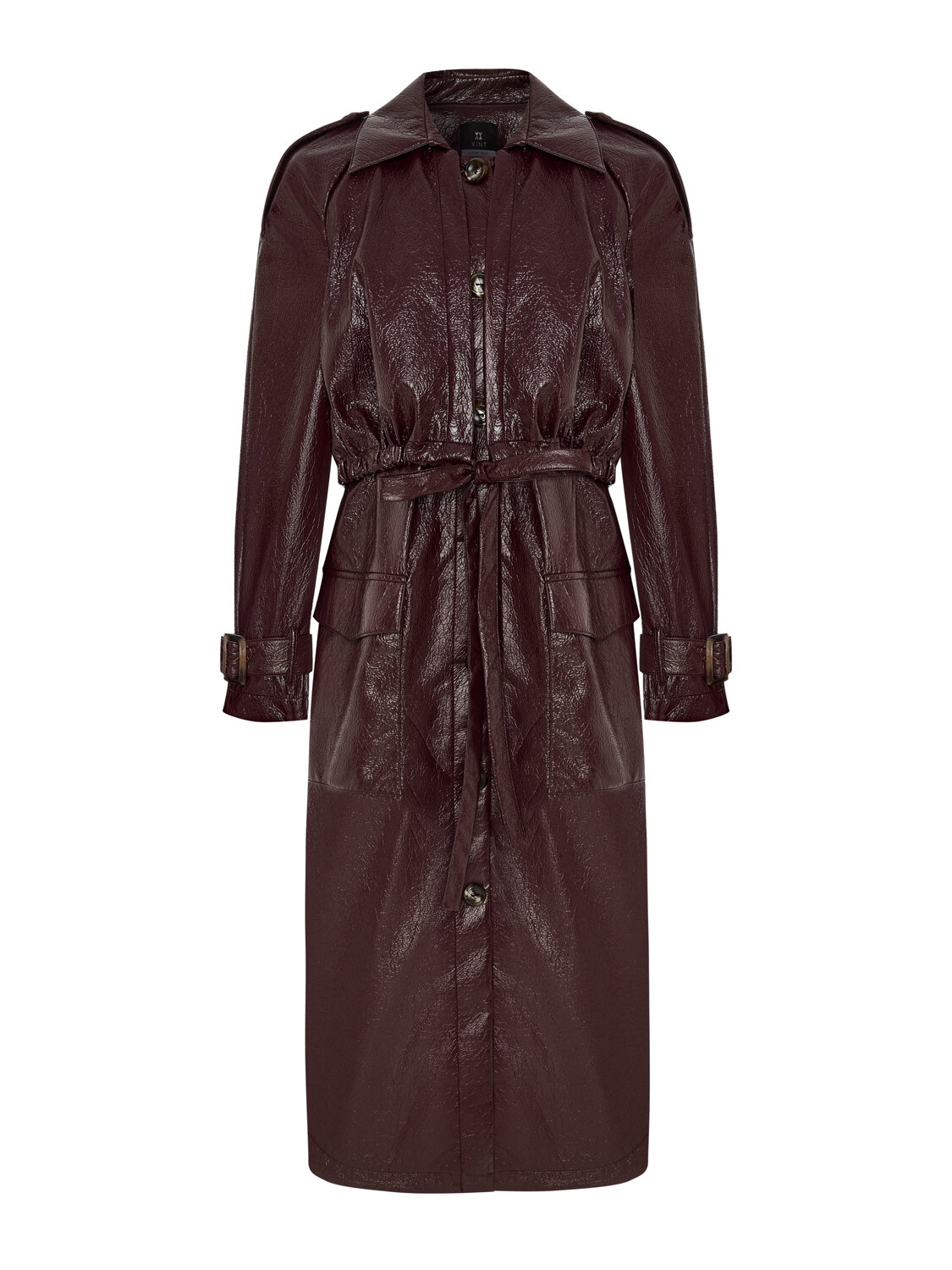 Burgundy Leather Look Regular Fit Raincoat - Xint