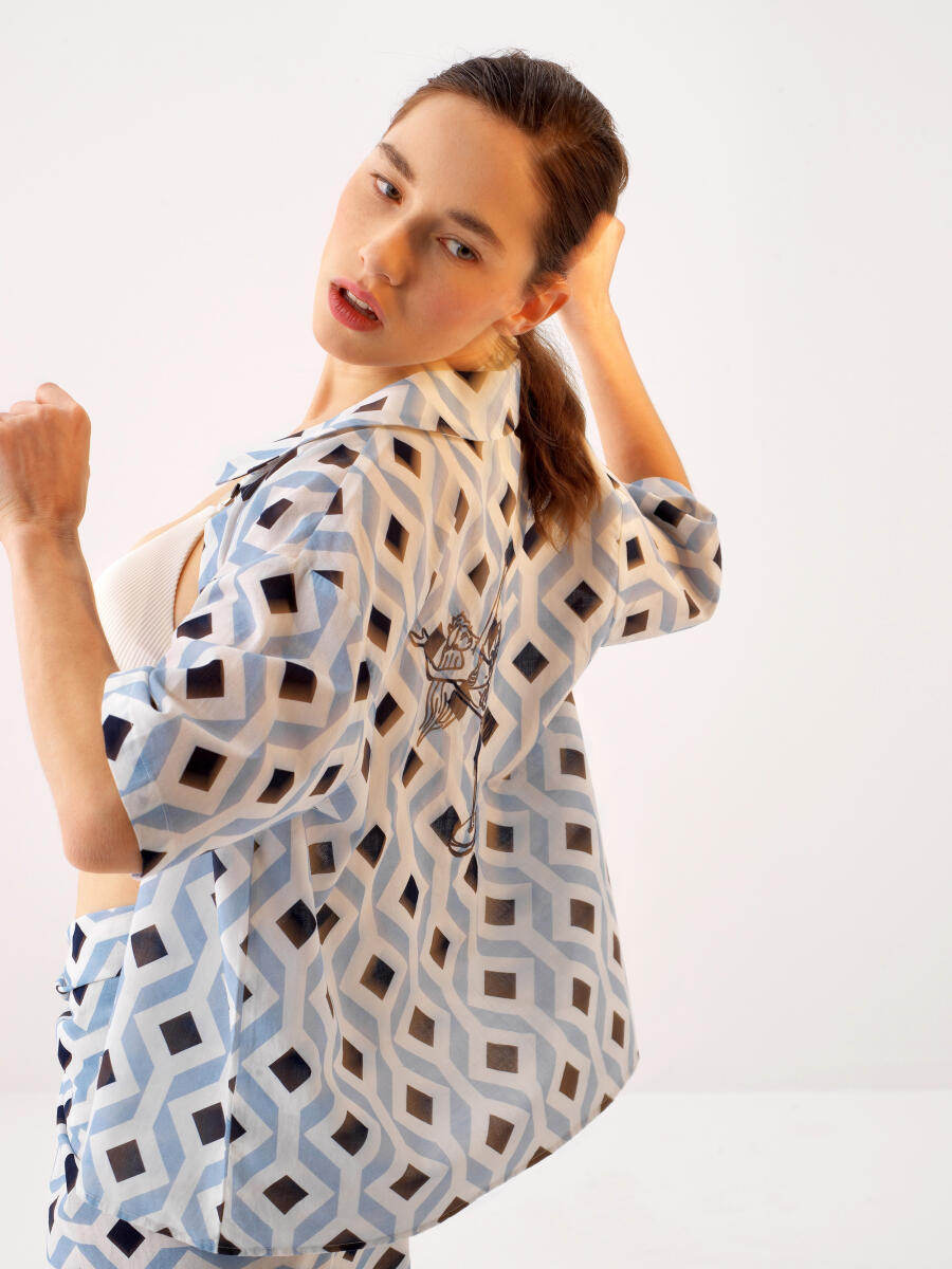 Blue Oversize Cotton Shirt - 6
