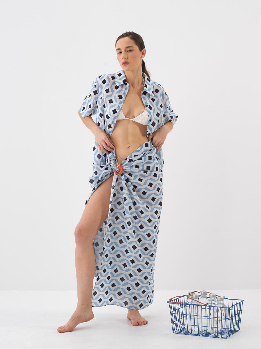 Blue Oversize Cotton Shirt - 4