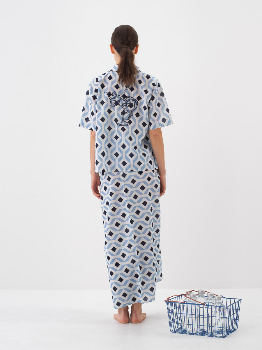 Blue Oversize Cotton Shirt - 7