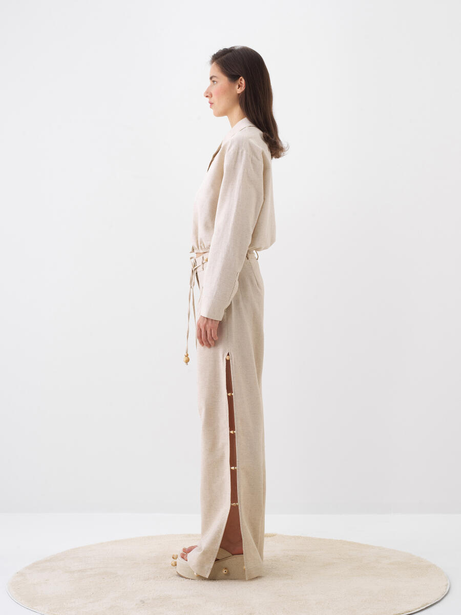 Natural Oversize Linen Shirt - 3