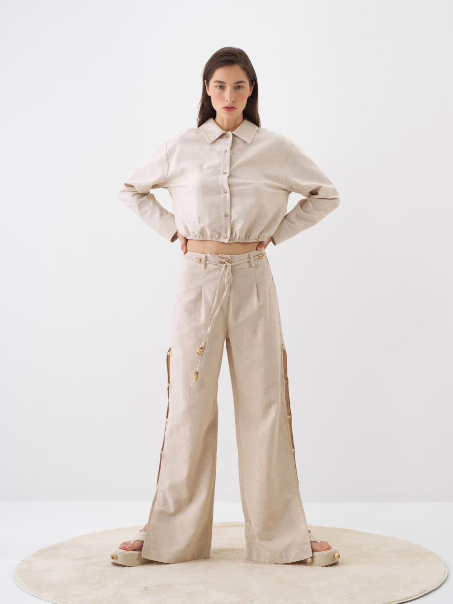 Natural Oversize Linen Shirt - 4
