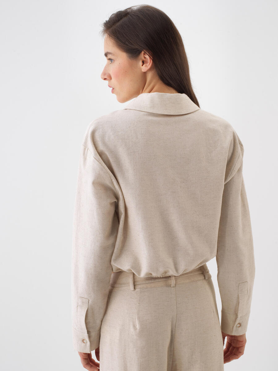 Natural Oversize Linen Shirt - 5
