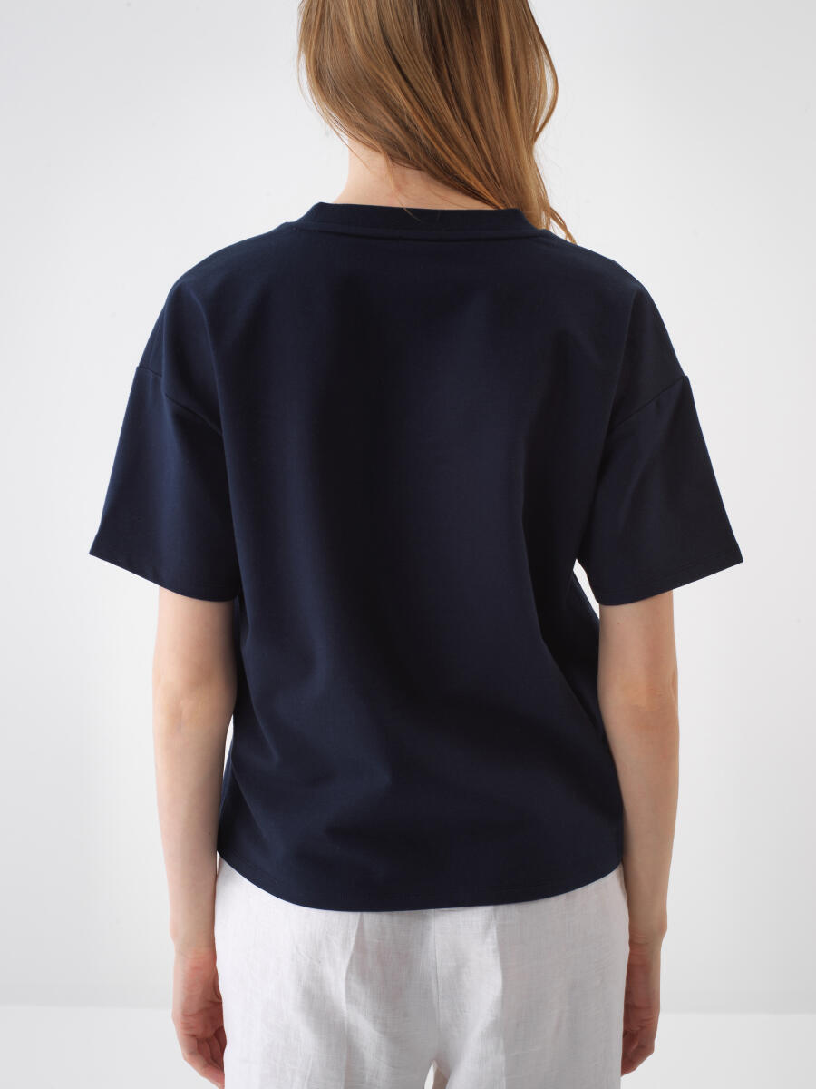 Navy Blue Oversize Cotton T-Shirt - 4