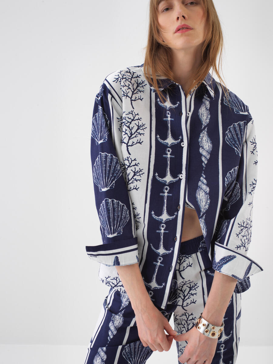 Navy Blue Oversize Linen Shirt