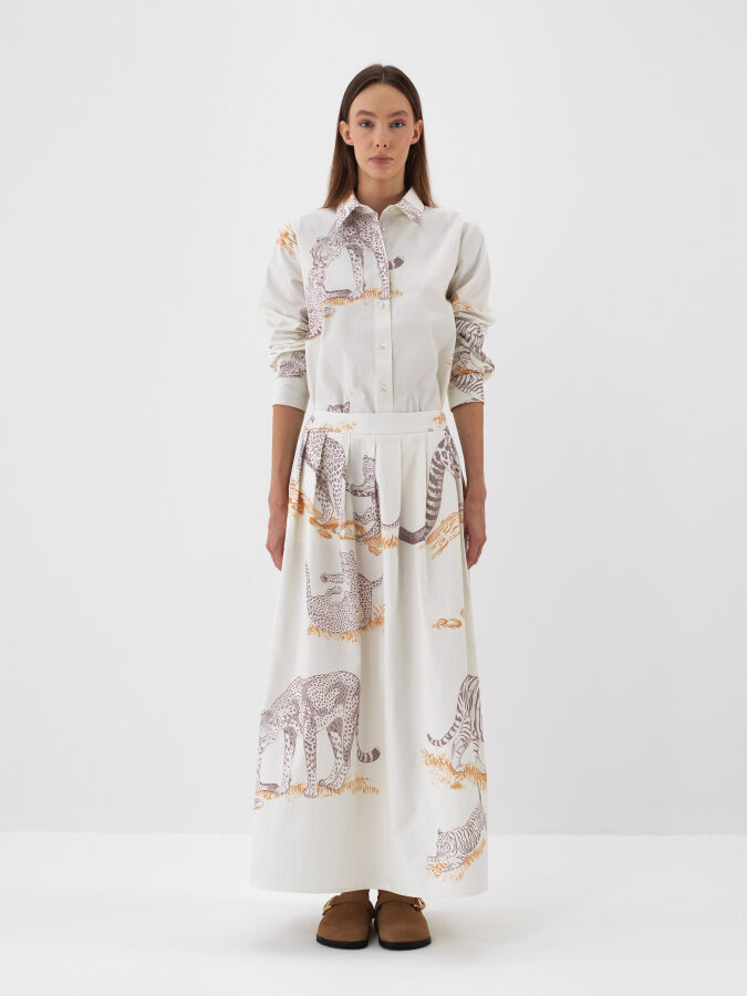 100% Cotton Patterned Skirt - Xint