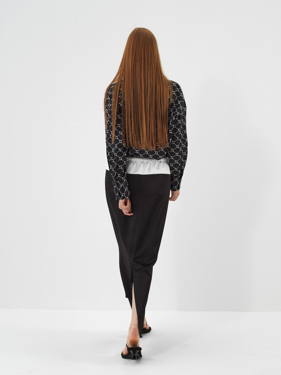 Black Silky Satin Oversized Skirt - Xint