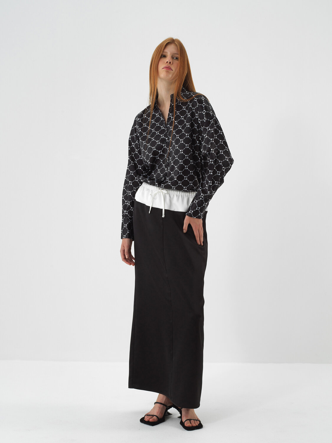 Black Silky Satin Oversized Skirt - Xint