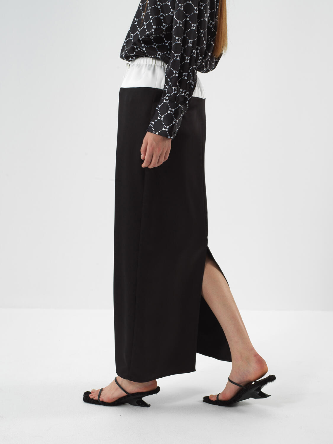 Black Silky Satin Oversized Skirt - 3