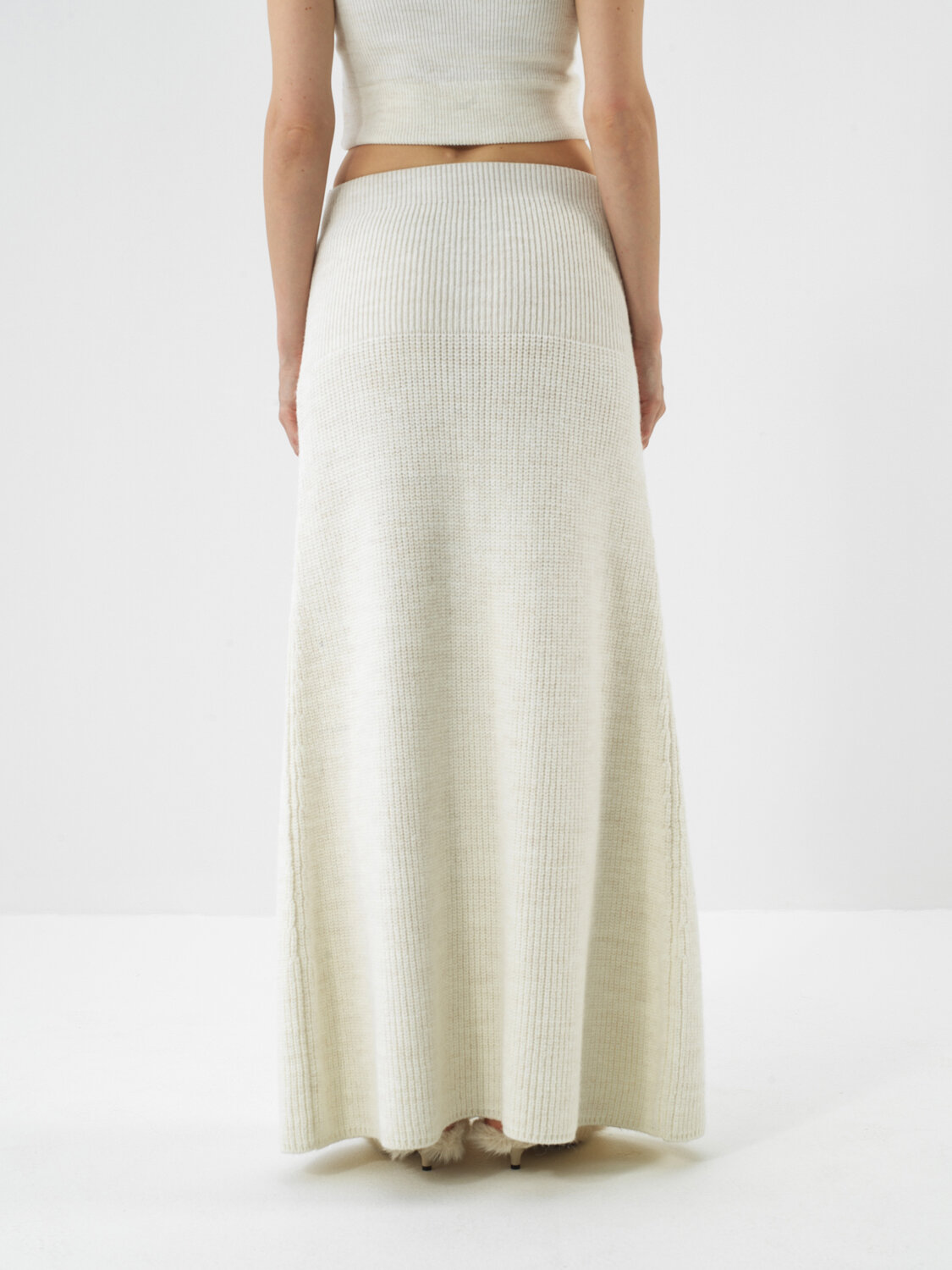 Ecru Natural Wool Textured Oversize Skirt - Xint