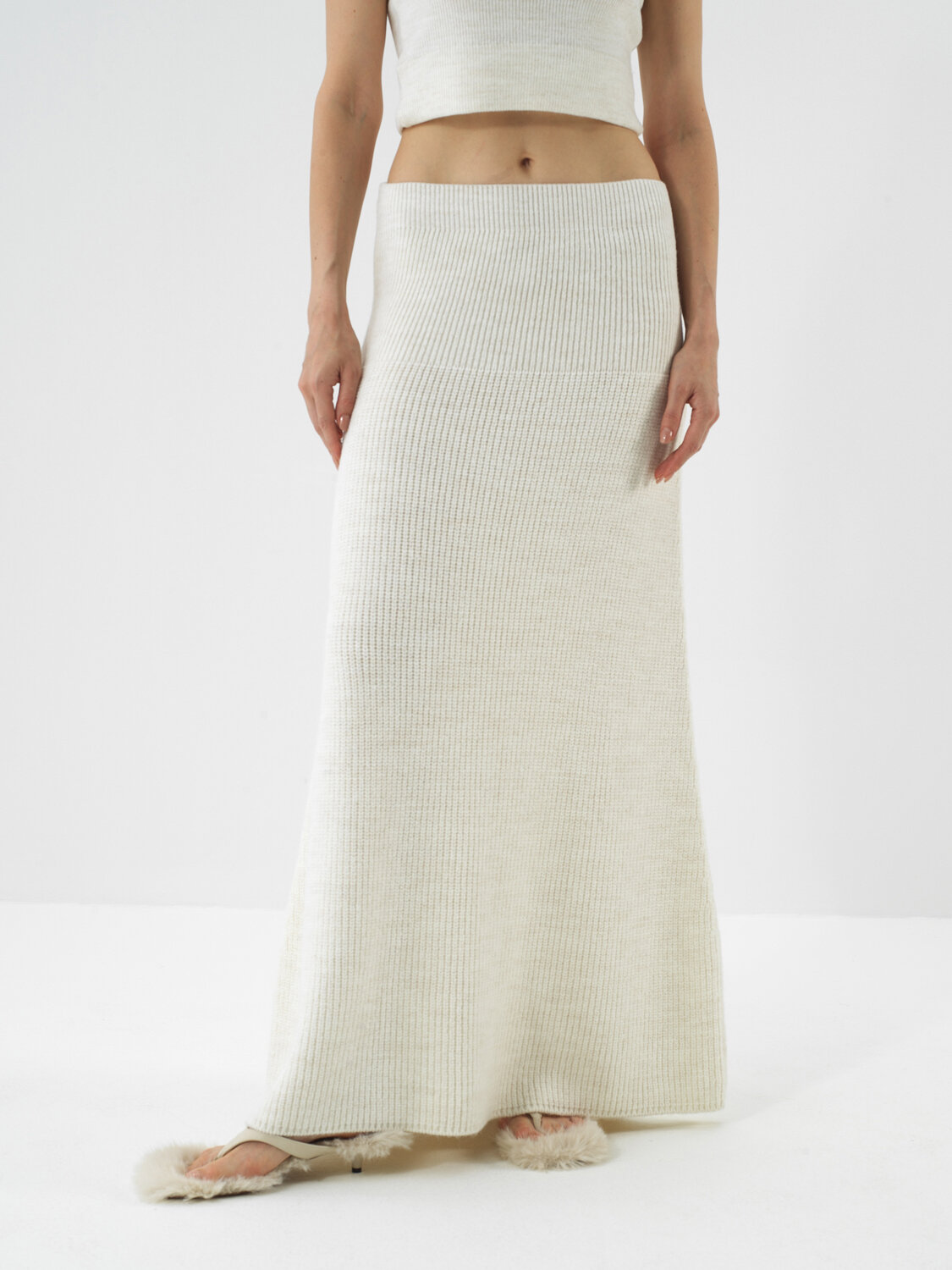 Ecru Natural Wool Textured Oversize Skirt - Xint
