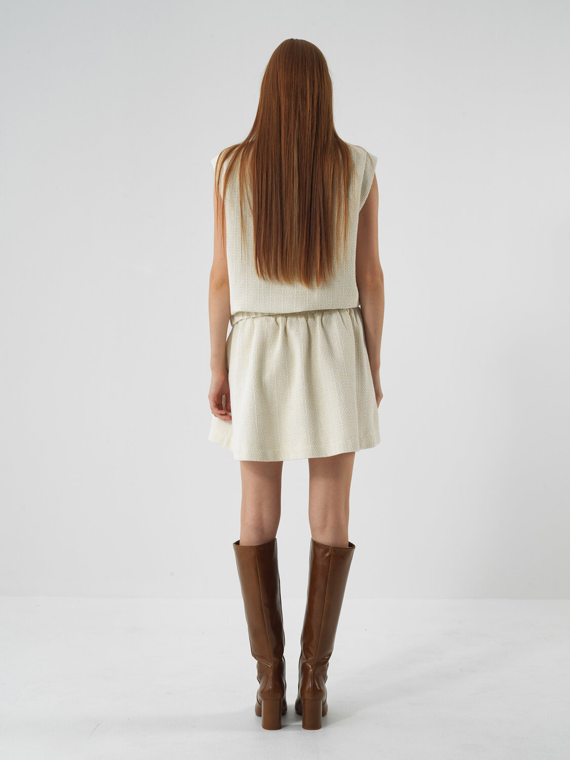 Ecru Glittery Lurex Detailed Oversize Skirt - Xint