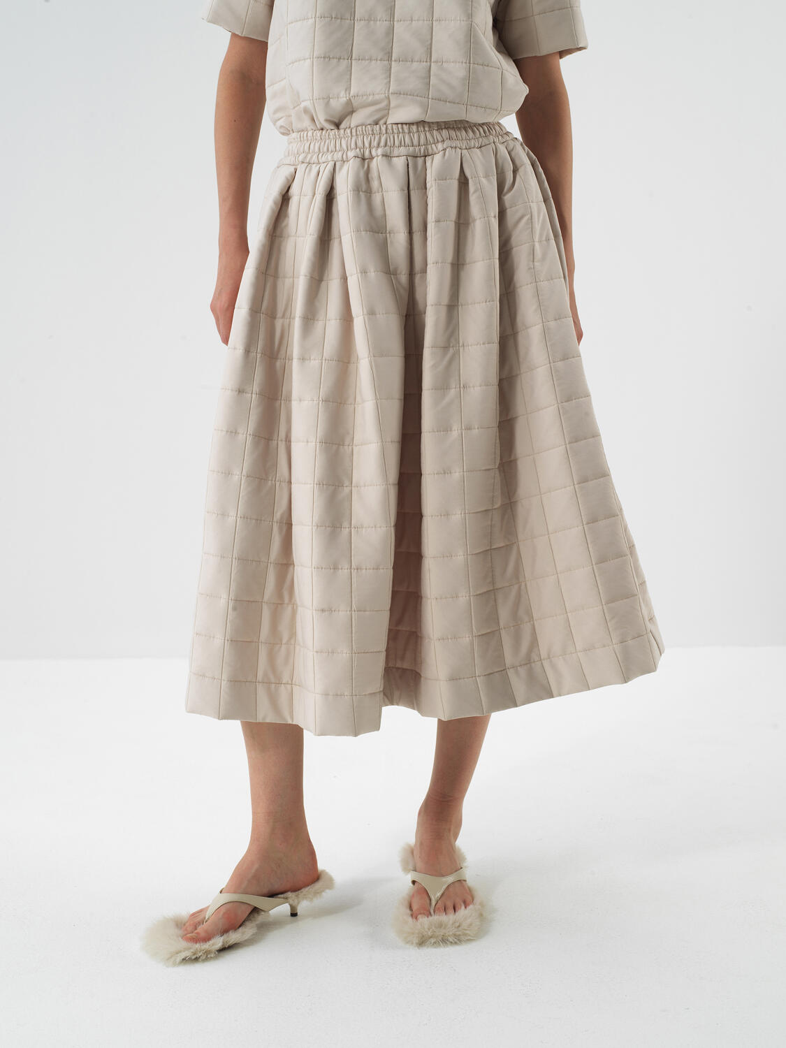 Natural Quilted Textured Oversize Skirt - 2