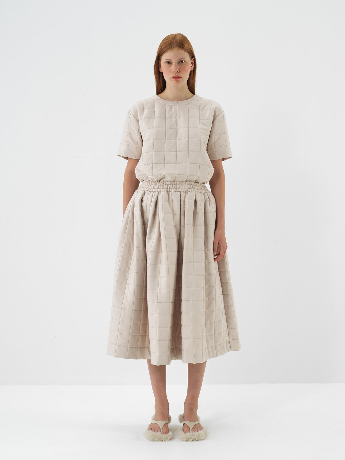 Natural Quilted Textured Oversize Skirt - Xint