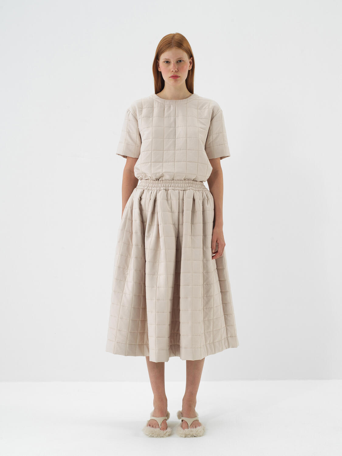 Natural Quilted Textured Oversize Skirt