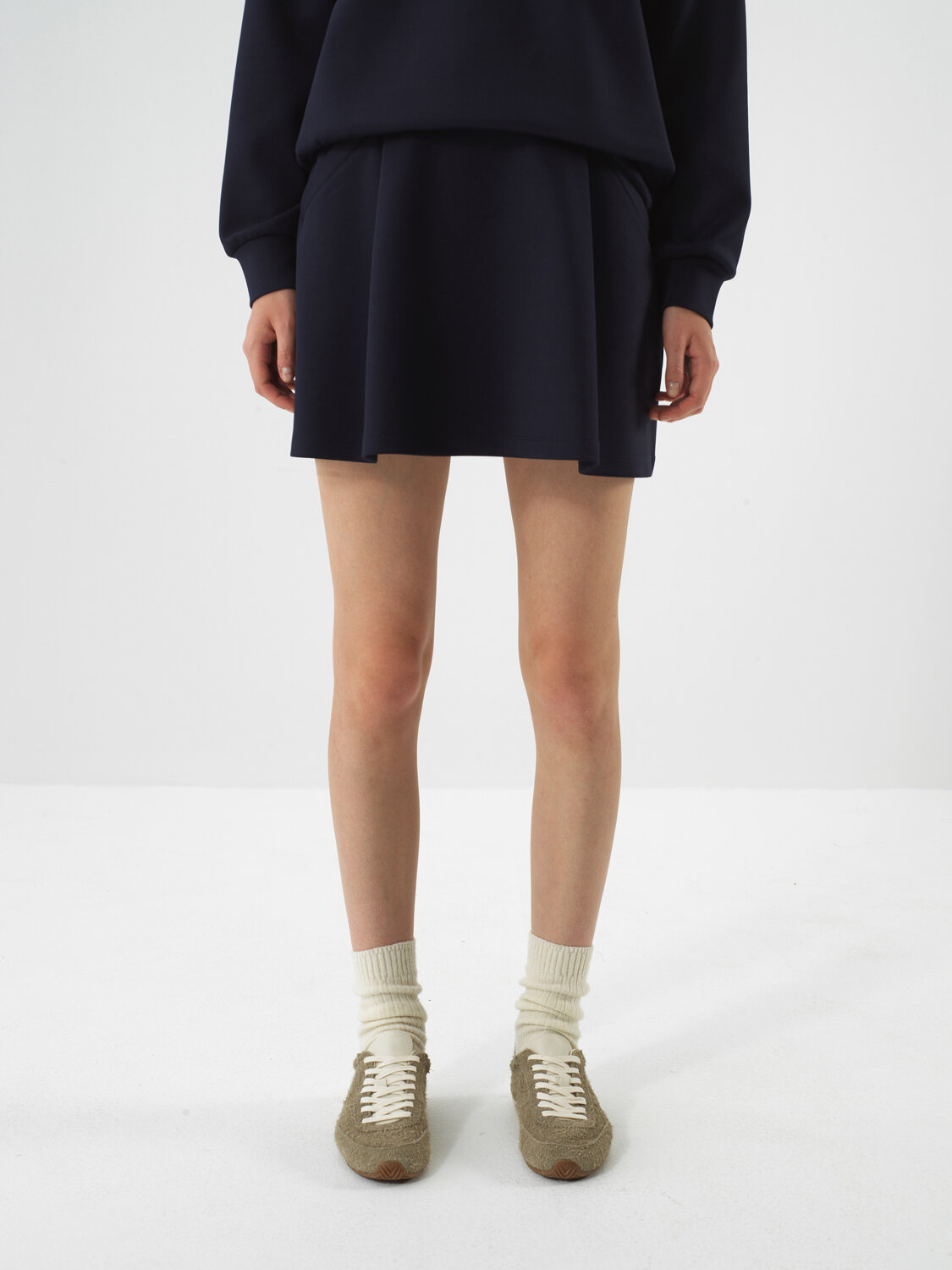 Navy Blue Flexible Textured Oversize Skirt - Xint