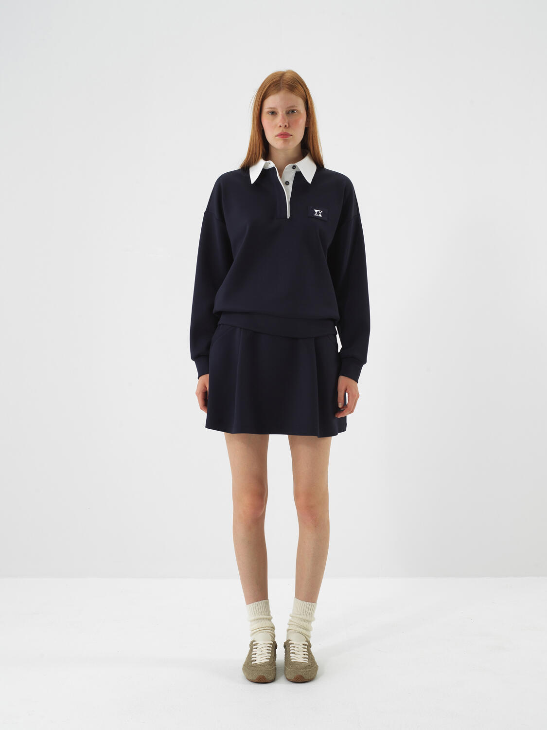 Navy Blue Flexible Textured Oversize Skirt