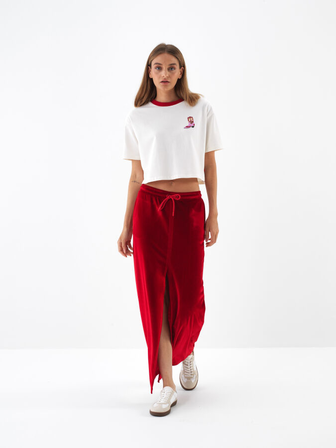 Corduroy Shiny Plain Skirt - Xint