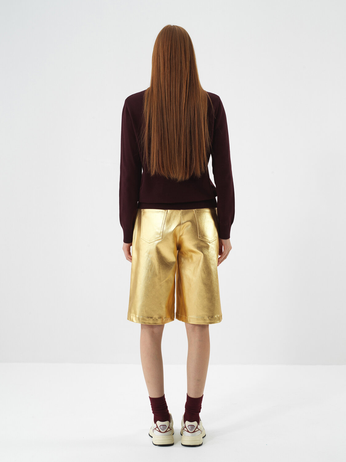 Gold Cotton Textured Oversize Shorts - Xint