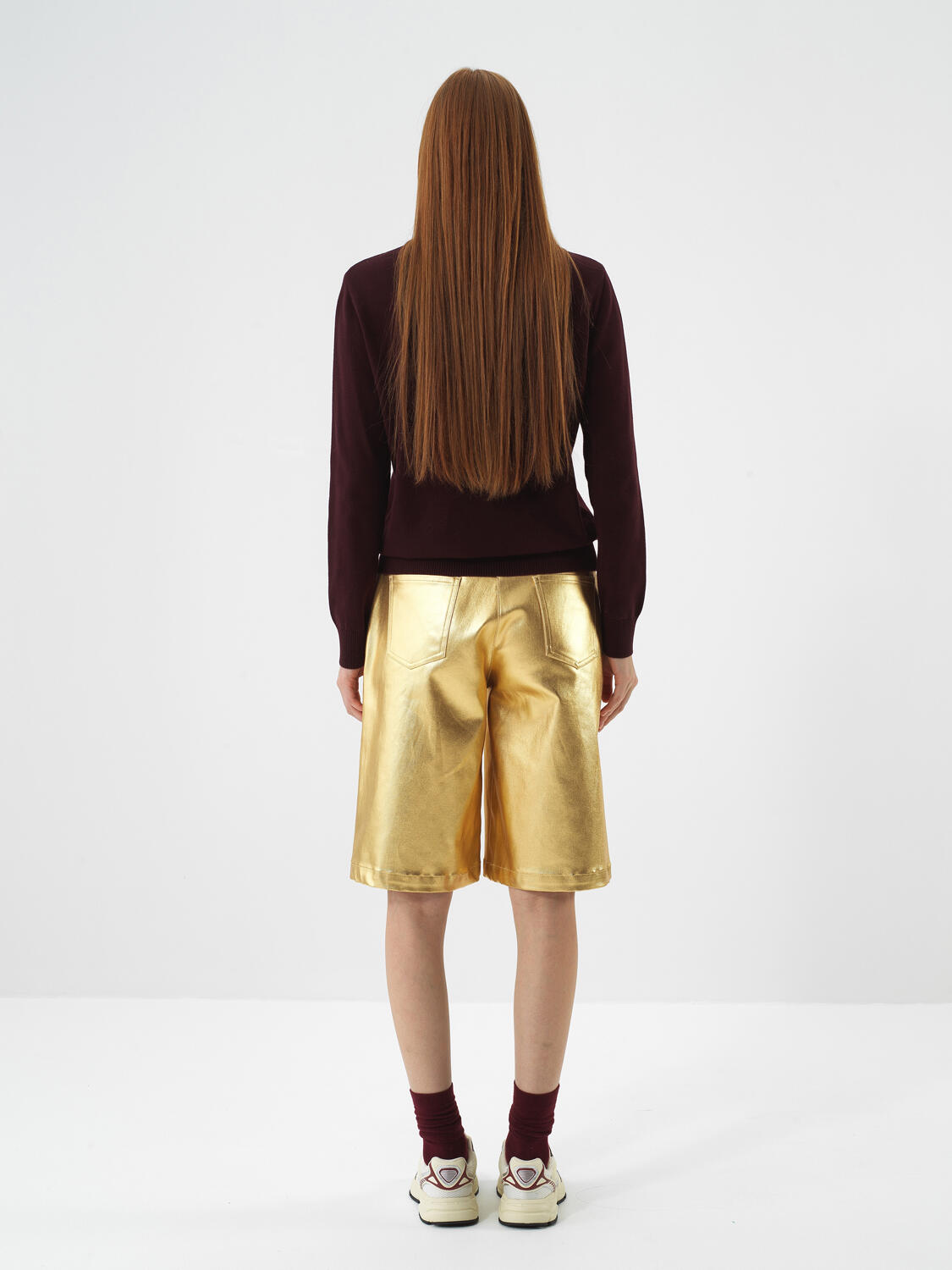 Gold Cotton Textured Oversize Shorts - 5