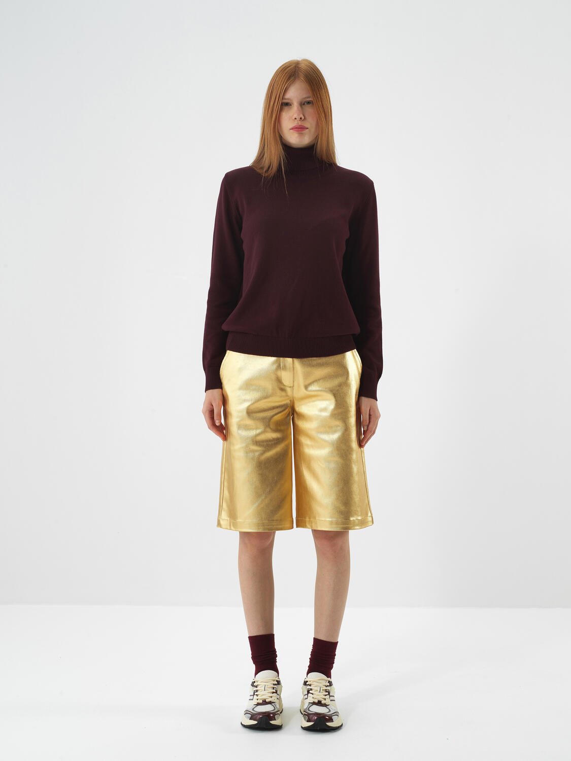 Gold Cotton Textured Oversize Shorts - 2