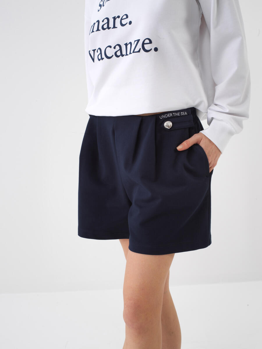 Navy Blue Regular Fit Cotton Shorts 25YB05470483-05 Xint