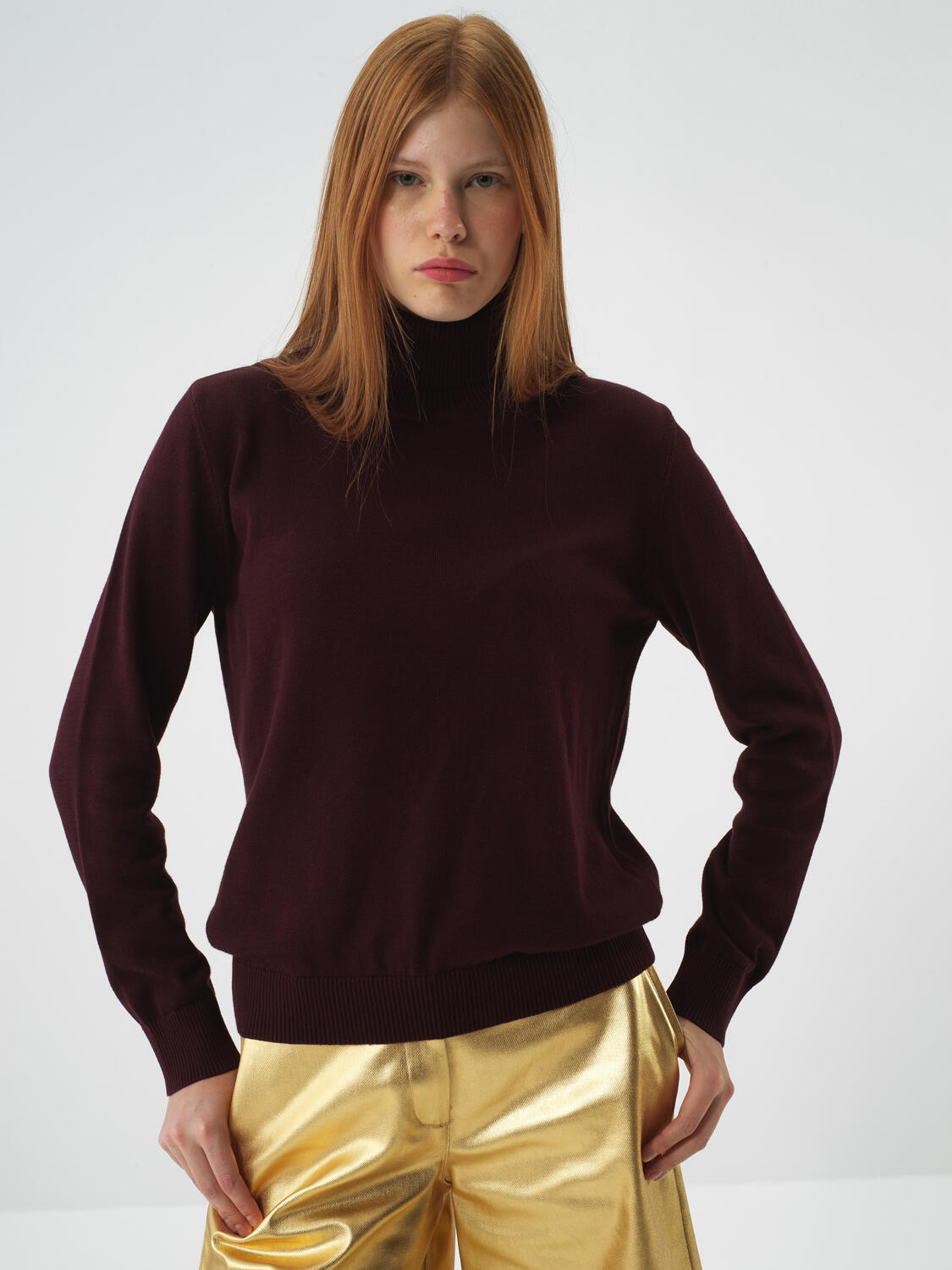 Burgundy Cotton Textured Regular Fit Sweater