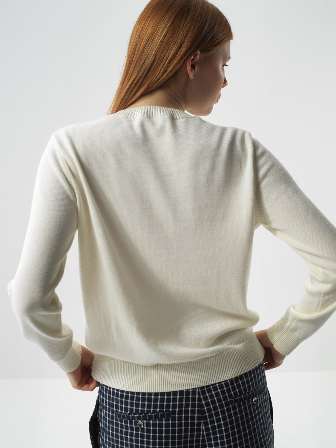 Ecru Cotton Textured Oversized Sweater - Xint