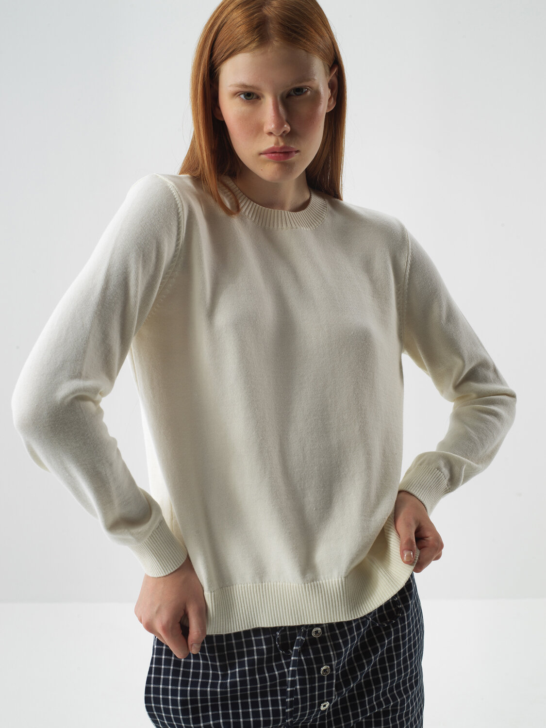 Ecru Cotton Textured Oversized Sweater - Xint