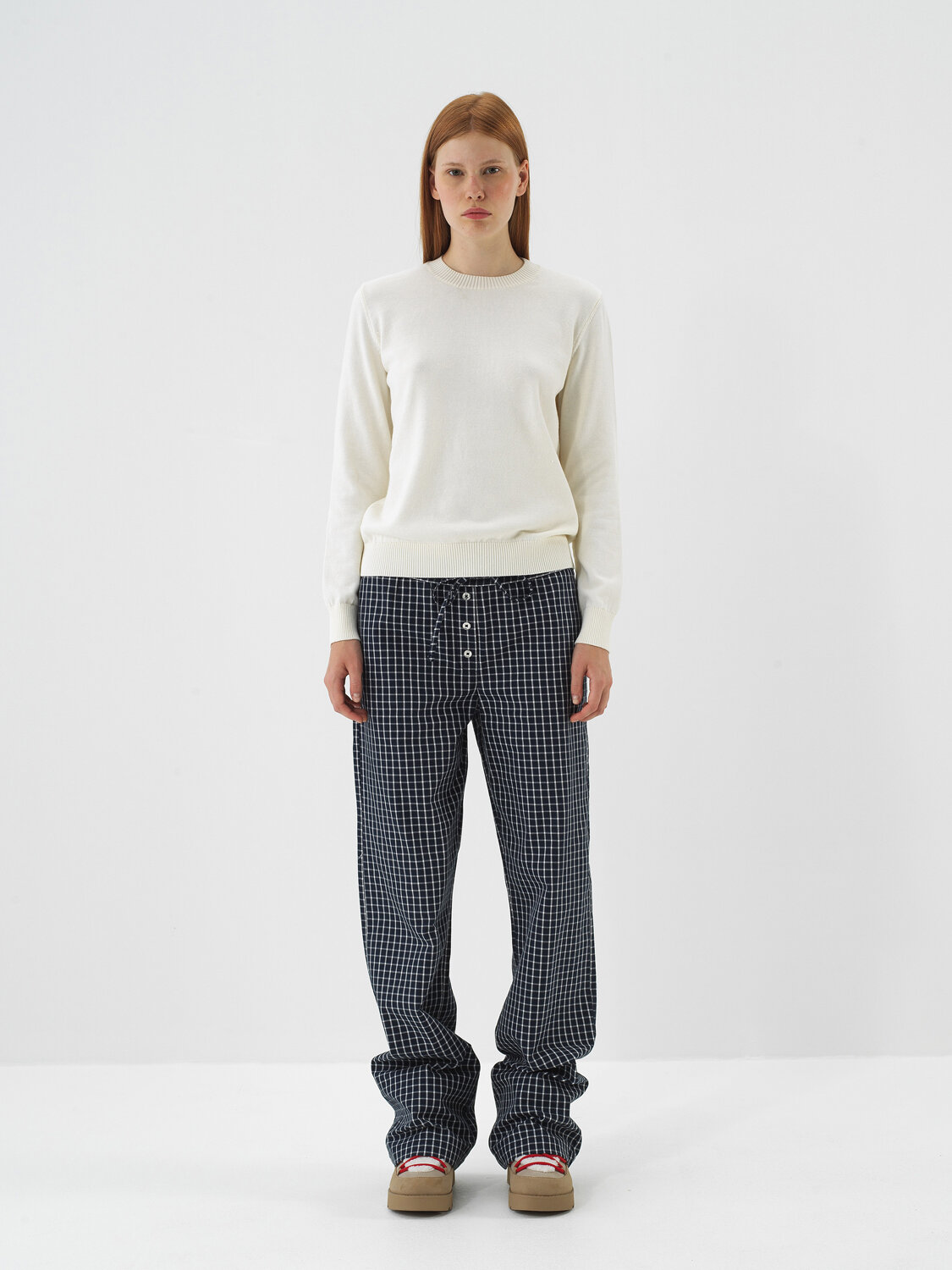 Ecru Cotton Textured Oversized Sweater - Xint