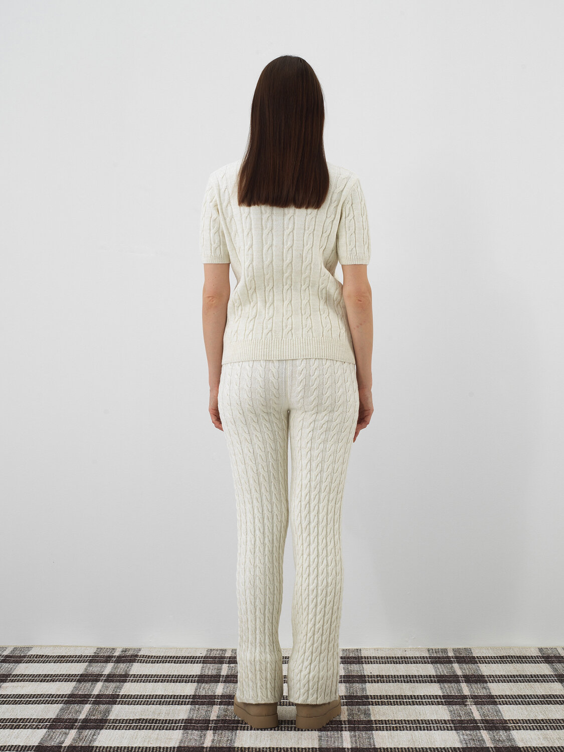 Ecru Natural Wool Textured Regular Fit Sweater - Xint