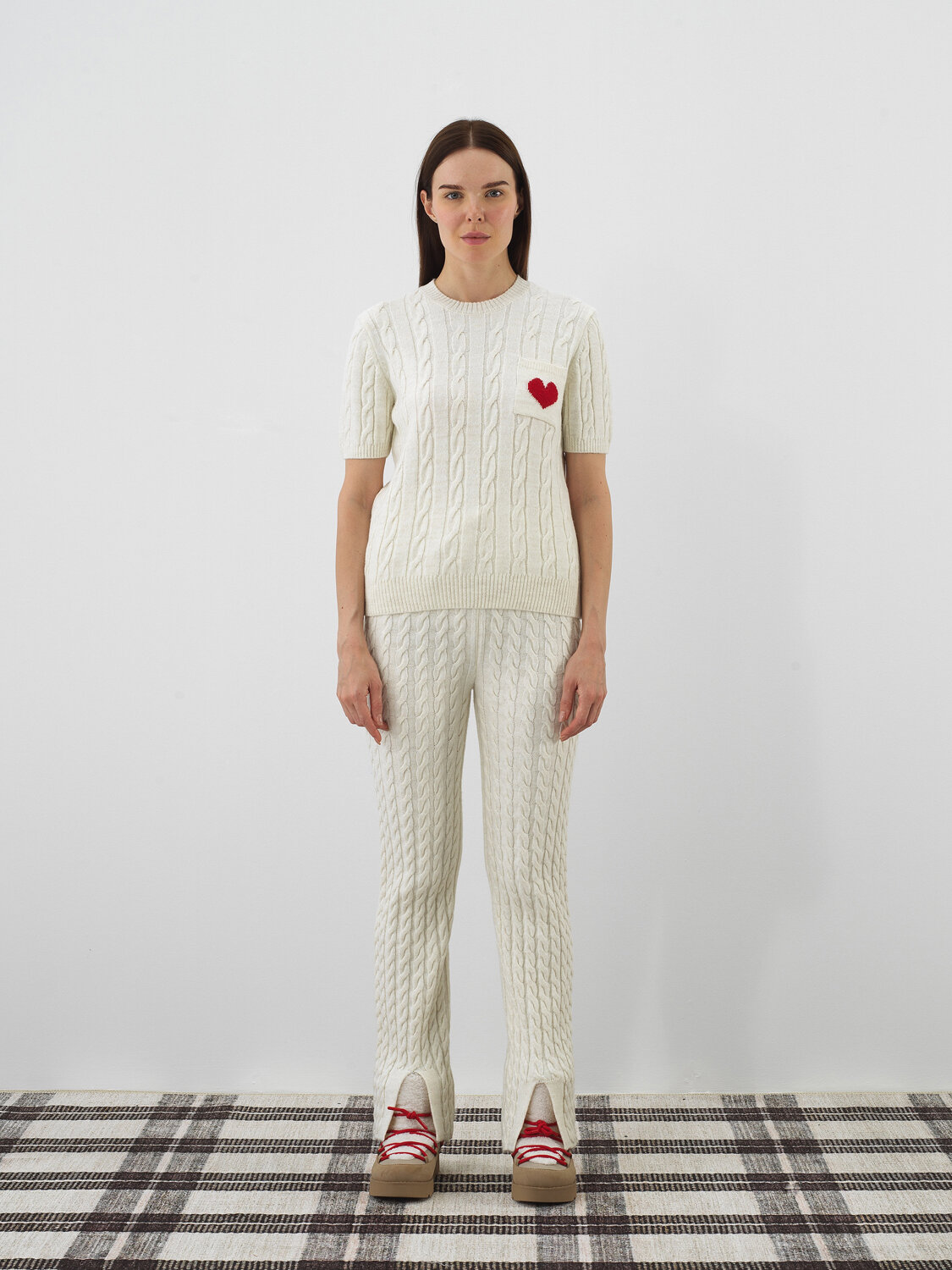 Ecru Natural Wool Textured Regular Fit Sweater - Xint