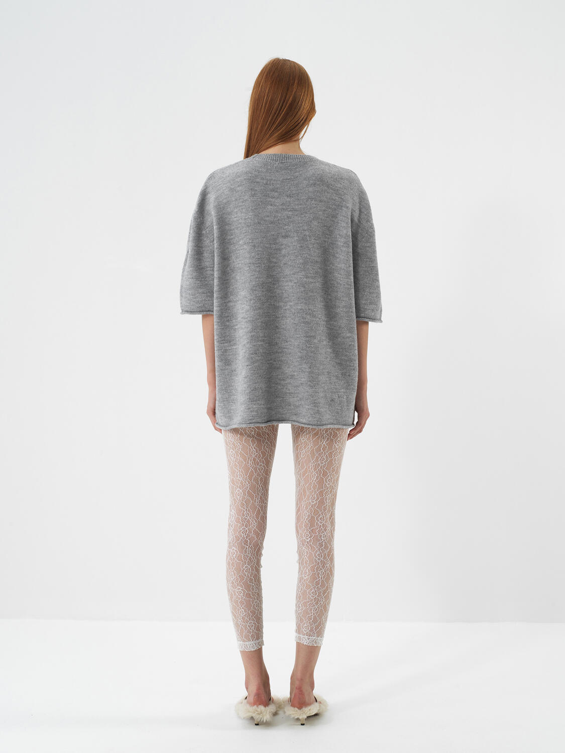 Gray Soft Texture Oversized Sweater - 5